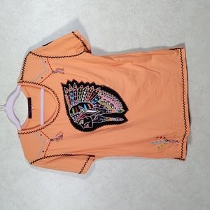 08531 Sassy Sistas orange S/S native applique and embroidery tee L